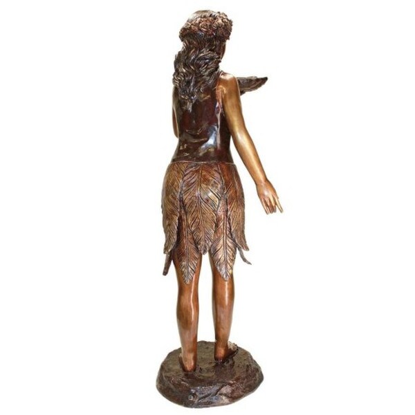 Back View of Sculpture of Leaf Maiden Cast Bronze Garden Statue